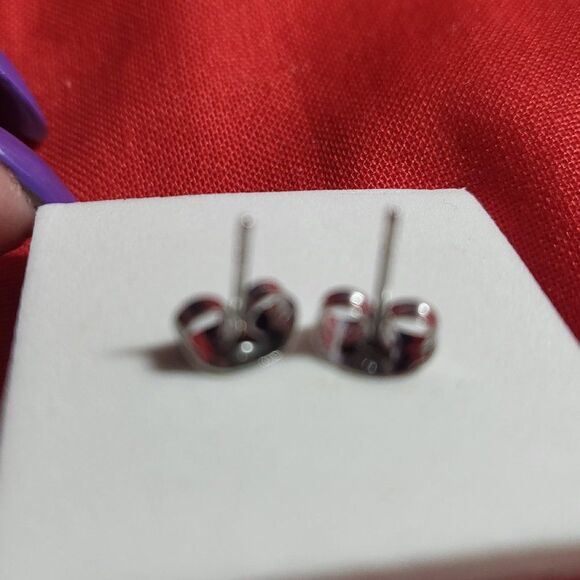 Natural Blue Howlite Gemstone Round Bead Ball Stud Earrings - Picture 5 of 7